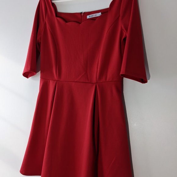 JustFab Scallop Fit and Flare Dress Geranium Red Size Large - Picture 5 of 12